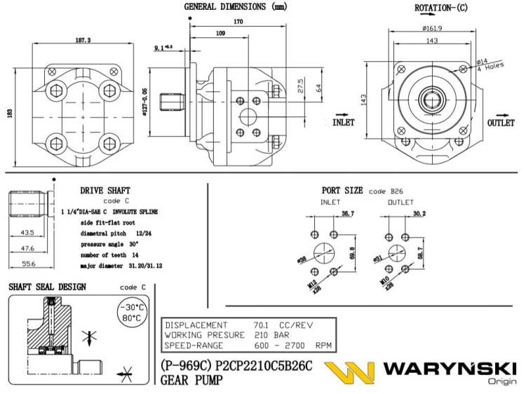 Pompa hydrauliczna P-969C P2CP2210C5B26C Waryński 2