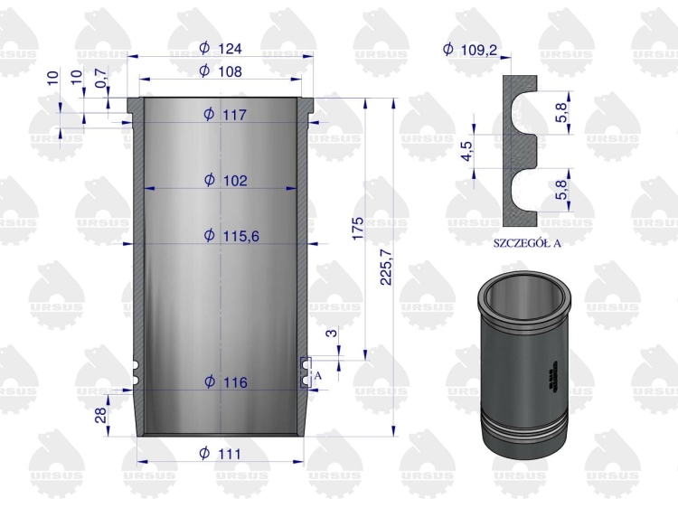 Zestaw naprawczy silnika 102/3 komora 55.7 mm 71010303 ZETOR ORYGINAŁ URSUS 3
