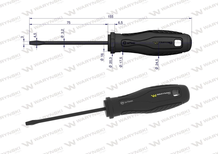 Wkrętak płaski 3 x 75 mm stal SVCM Waryński  2