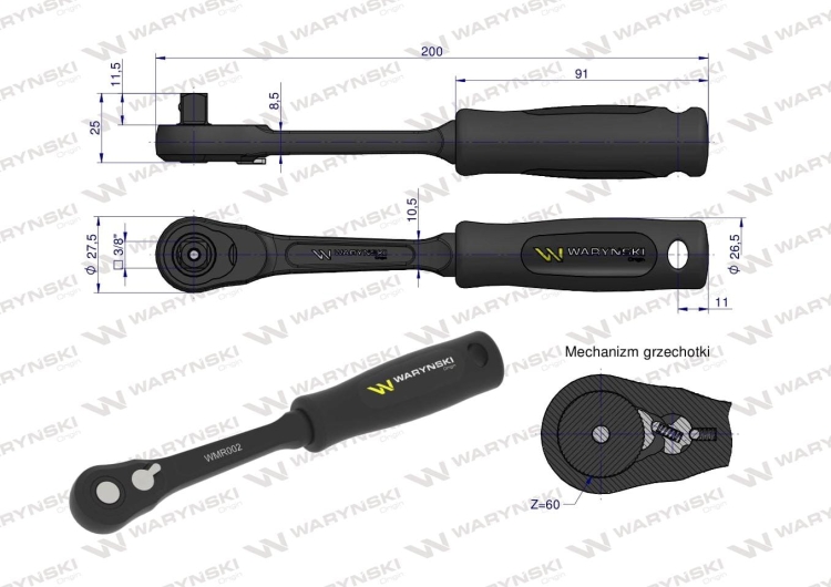 Grzechotka 3/8" 60 T o zwiększonej odporności Waryński 4
