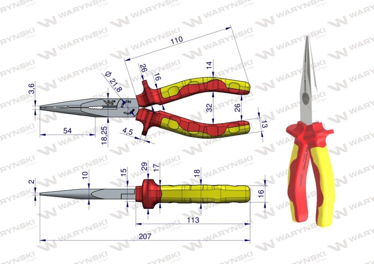 Szczypce izolowane wydłużone proste 200 mm VDE Waryński 2
