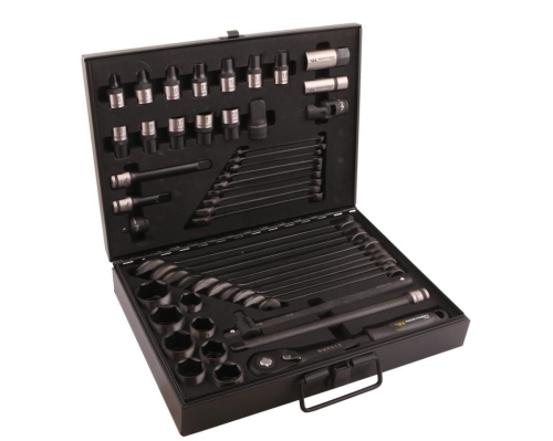 Zestaw nasadek 1/2 z grzechotką i kluczami w kasecie metalowej 49 el. Waryński