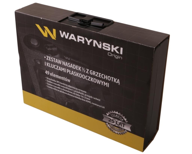 Zestaw nasadek 1/2 z grzechotką i kluczami w kasecie metalowej 49 el. Waryński 3