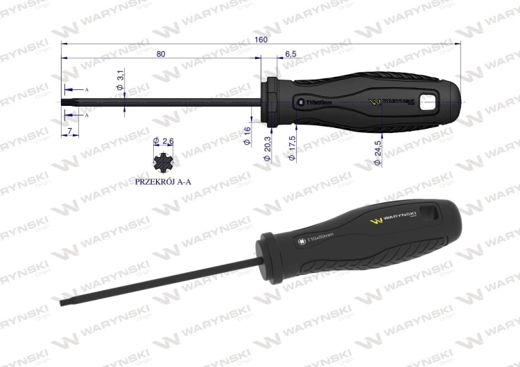 Wkrętak T10 80 mm stal SVCM Waryński  2