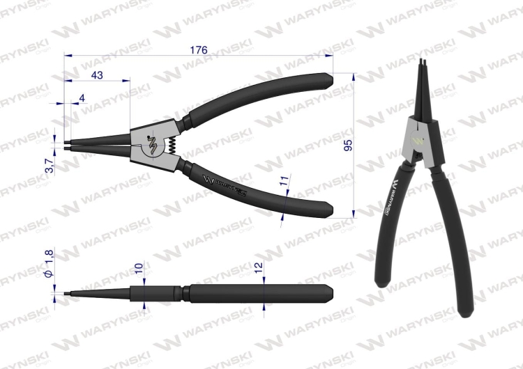 Szczypce do pierścieni osadczych 180 mm zewnętrzne proste Waryński 2