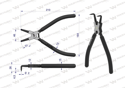 Szczypce do pierścieni osadczych 240 mm wewnętrzne wygięte Waryński  2
