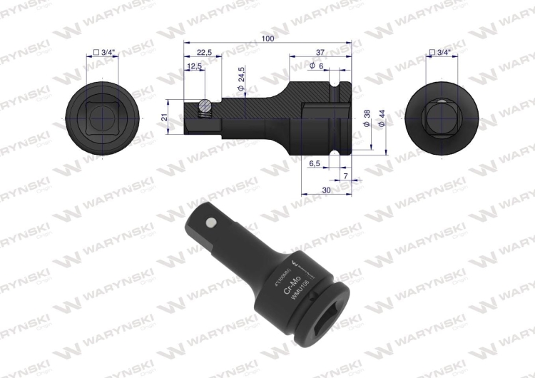 Przedłużka do nasadek udarowych 3/4" 100mm CrMo Waryński 2