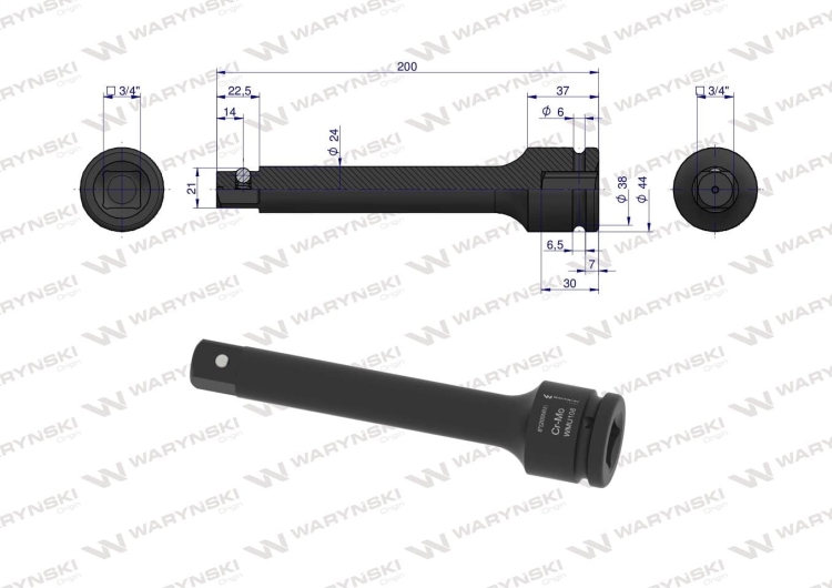 Przedłużka do nasadek udarowych 3/4" 200mm CrMo Waryński  2