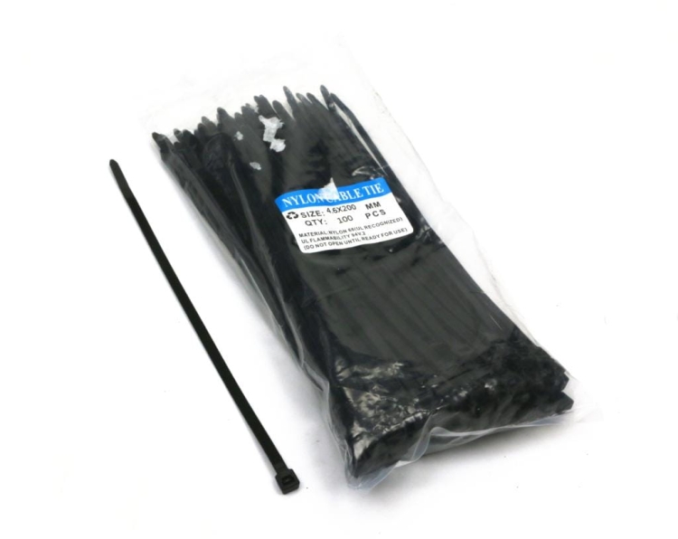 Opaski kablowe trytytki 4.6 x 200mm 100 szt czarne odporne na UV