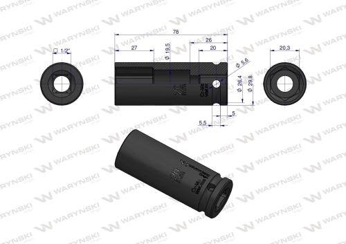 Nasadka udarowa sześciokątna długa 1/2" 20 mm CrMo DIN 3129 Waryński 2