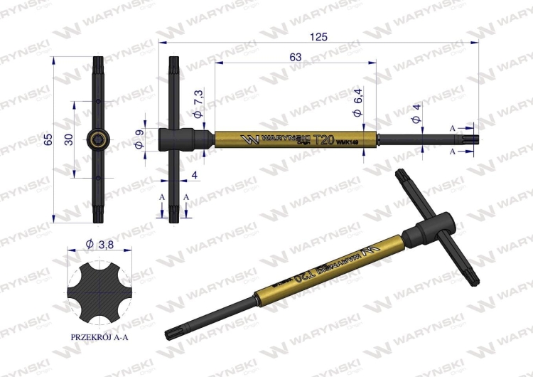 Klucz T ze spinnerem TORX T20 Waryński 2