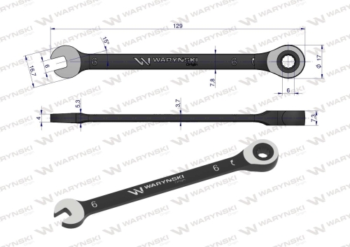 Klucz płasko-oczkowy 6 mm z grzechotką 72 zęby standard ASME B107-2010 Waryński 2