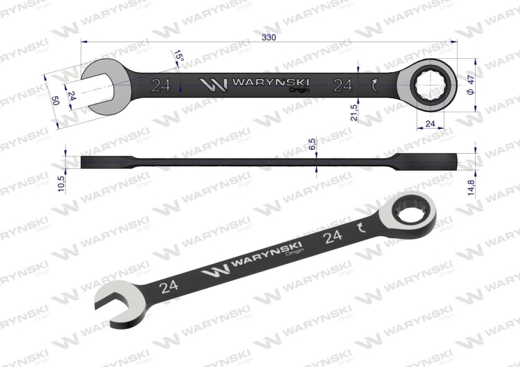 Klucz płasko-oczkowy 24 mm z grzechotką 72 zęby standard ASME B107-2010 Waryński 2
