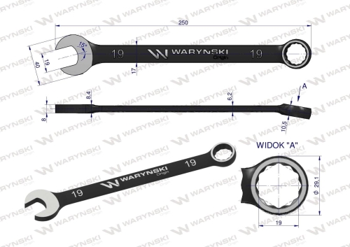 Klucz płasko-oczkowy 19 mm CrV standard ASME B107-2010 Waryński 2