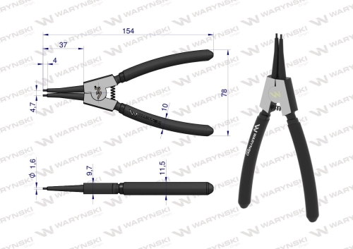 Szczypce do pierścieni osadczych 150 mm zewnętrzne proste Waryński 2
