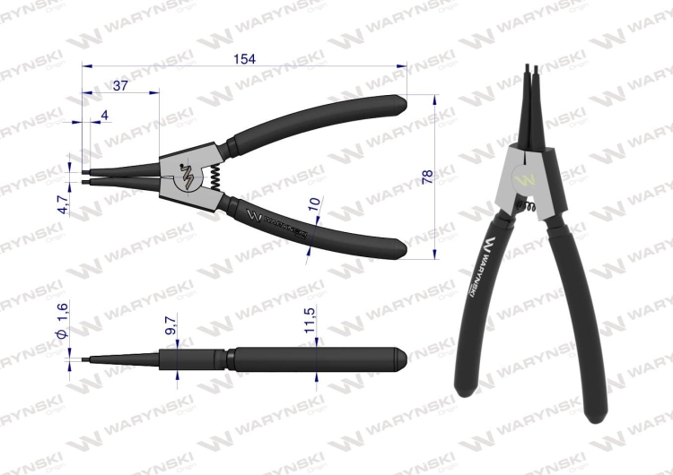 Szczypce do pierścieni osadczych 150 mm zewnętrzne proste Waryński 2