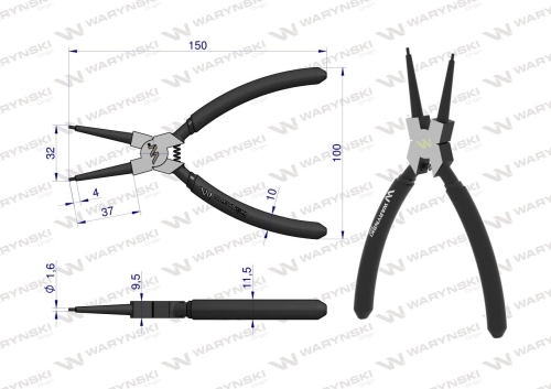Szczypce do pierścieni osadczych 150 mm wewnętrzne proste Waryński 2