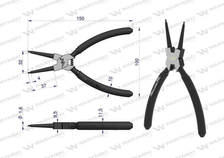 Szczypce do pierścieni osadczych 150 mm wewnętrzne proste Waryński 2