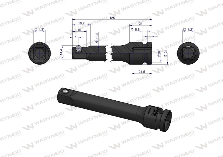 Przedłużka do nasadek udarowych 1/2" 125mm CrMo Waryński  2