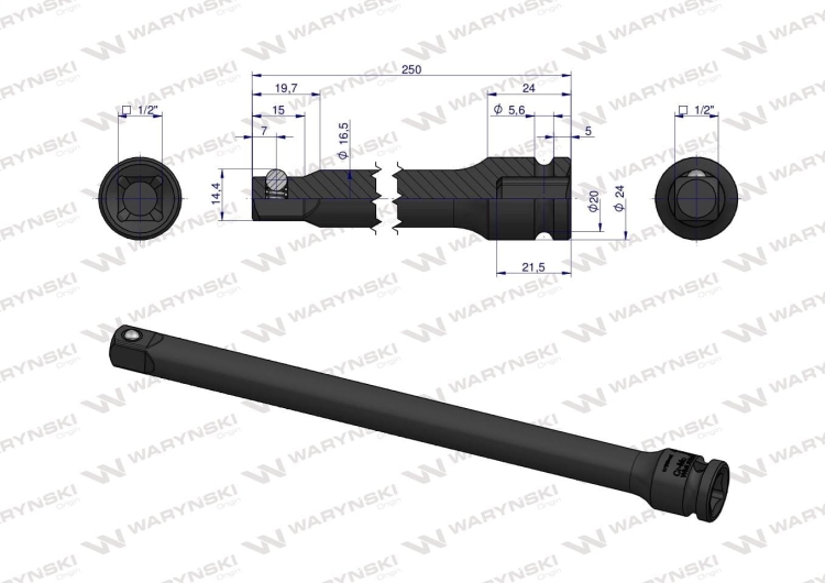 Przedłużka do nasadek udarowych 1/2" 250mm CrMo Waryński 3
