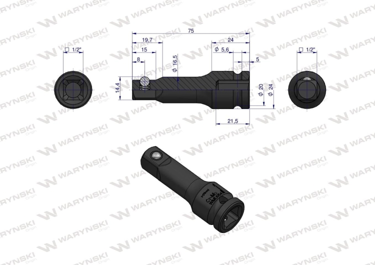 Przedłużka do nasadek udarowych 1/2" 75mm CrMo Waryński  3