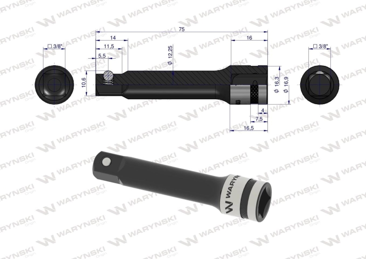 Przedłużka 3/8" 75mm Waryński 3