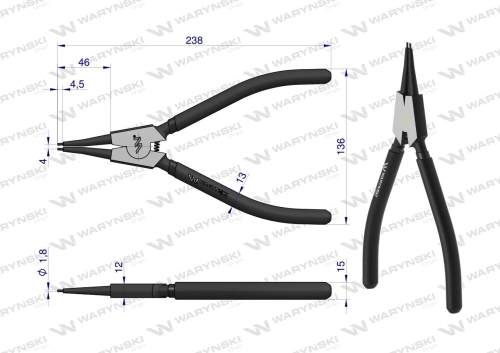 Szczypce do pierścieni osadczych 240 mm zewnętrzne proste Waryński 2