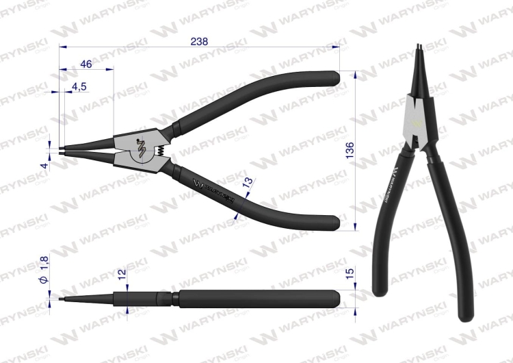 Szczypce do pierścieni osadczych 240 mm zewnętrzne proste Waryński 2
