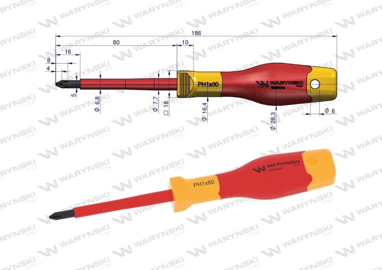 Wkrętak PH1*80mm izolowany VDE stal S2 Waryński 2