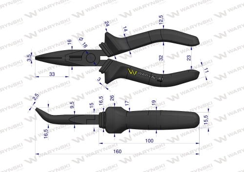 Szczypce wydłużone wygięte 160 mm Waryński 2