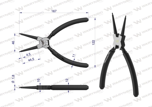 Szczypce do pierścieni osadczych 180 mm wewnętrzne proste Waryński 2
