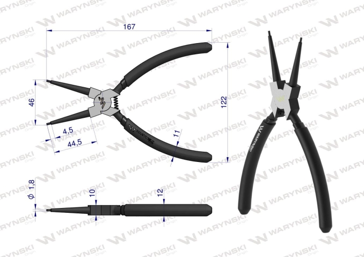 Szczypce do pierścieni osadczych 180 mm wewnętrzne proste Waryński 2