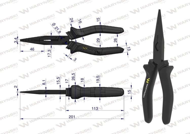 Szczypce wydłużone proste 200 mm Waryński 2