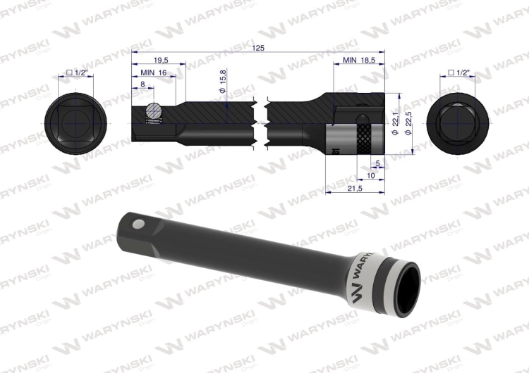 Przedłużka 1/2" 125mm Waryński  3
