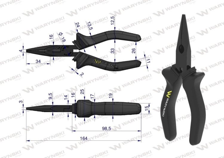 Szczypce wydłużone proste 160 mm Waryński 2