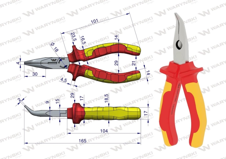 Szczypce izolowane wydłużone wygięte 160 mm VDE Waryński 2