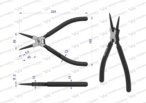 Szczypce do pierścieni osadczych 240 mm wewnętrzne proste Waryński 2