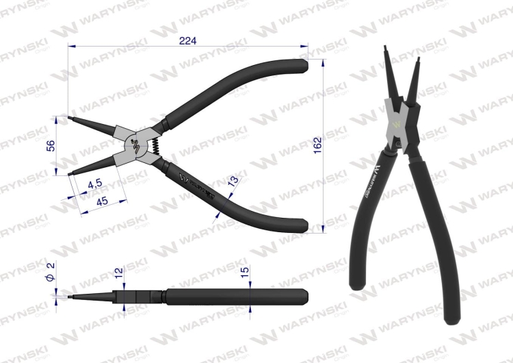 Szczypce do pierścieni osadczych 240 mm wewnętrzne proste Waryński 2