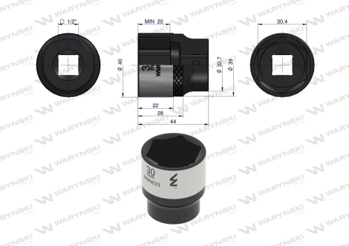Nasadka sześciokątna 1/2" 30 mm CrV50BV30 DIN 3124 Waryński  2