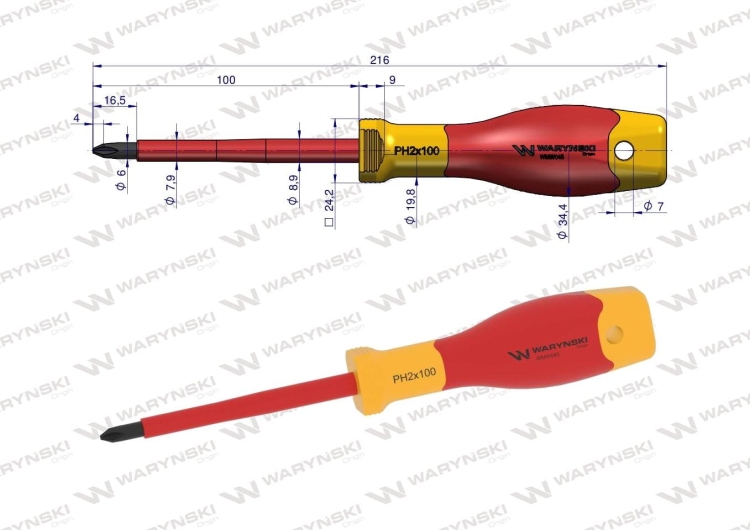 Wkrętak PH2 100 mm izolowany VDE stal S2 Waryński 2