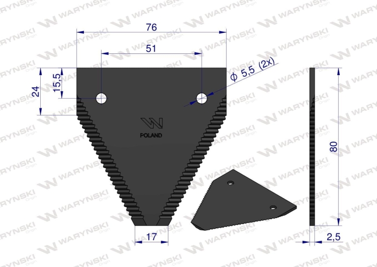 Nóż nożyk listwy nożowej Bizon 506000001 ząbkowanie na wierzchu WARYŃSKI (2)