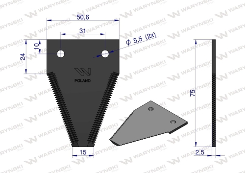 Nóż żniwny ostrza ząbkowane listwa do kosiarek czołowych listwy boczne do rzepaku WARYŃSKI 2