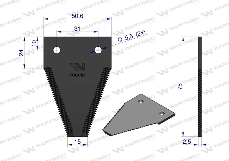 Nóż żniwny ostrza ząbkowane listwa do kosiarek czołowych listwy boczne do rzepaku WARYŃSKI 2
