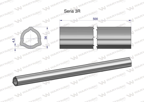 Rura wewnętrzna Seria 3R do wału 660 przegubowo-teleskopowego 36x4.5 mm 505 mm WARYŃSKI 2