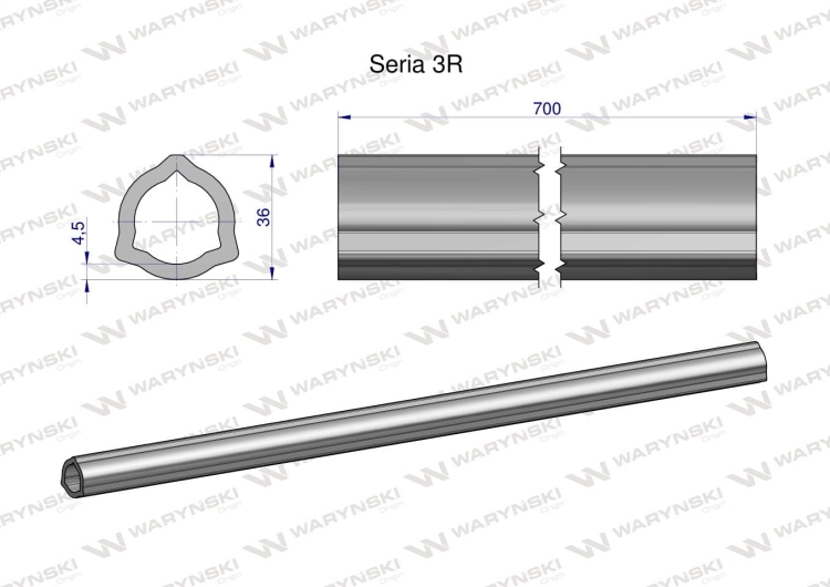 Rura wewnętrzna Seria 3R do wału 860 przegubowo-teleskopowego 36x4.5 mm 705 mm WARYŃSKI 2