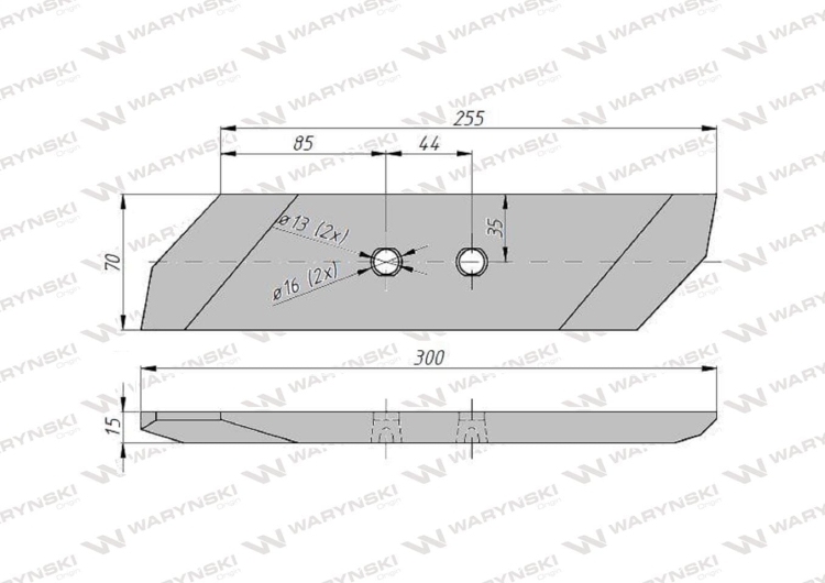 Dłuto nakładka lemiesza prawe dwuotworowe 15 mm zastosowanie VIS/17 XL Unia Pług stal borowa WARYŃSKI 2