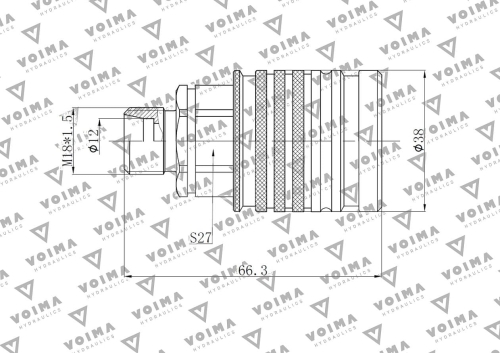 Szybkozłącze hydrauliczne gniazdo EURO M18x1.5 GZ Push-pull (9100818G) VOIMA 2