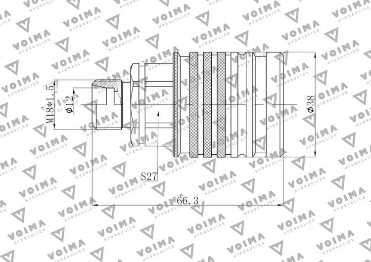 Szybkozłącze hydrauliczne gniazdo EURO M18x1.5 GZ Push-pull (9100818G) VOIMA 2