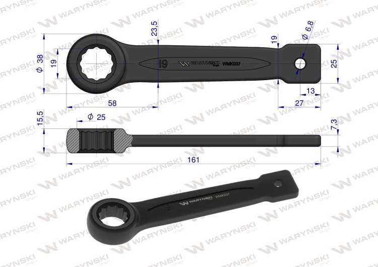 Klucz oczkowy do pobijania 19 mm Waryński 2