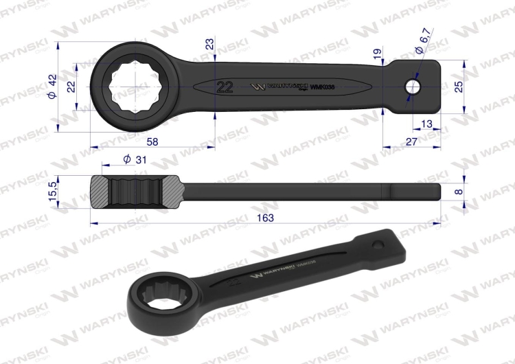 Klucz oczkowy do pobijania 22 mm Waryński 2